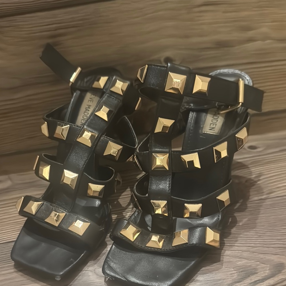 Steve Madden Black Sandals with Gold Accents